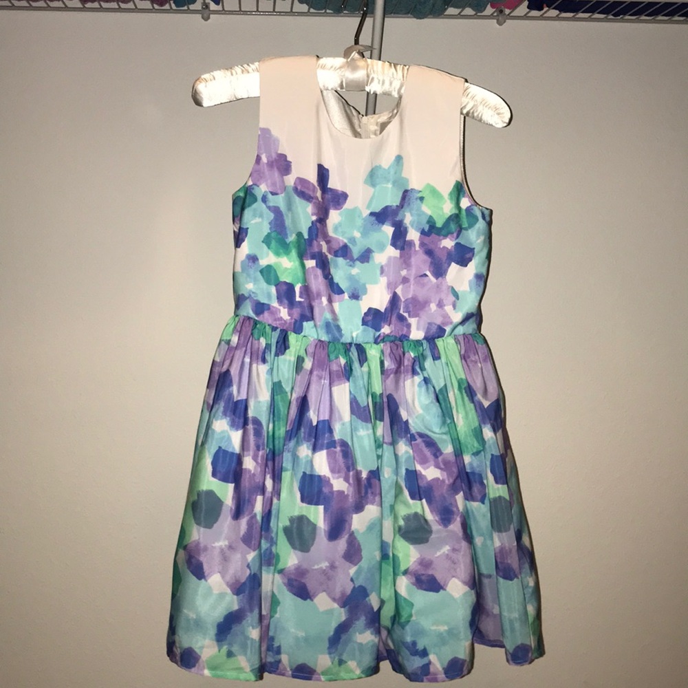 New, white, purple, and teal sleeveless dress